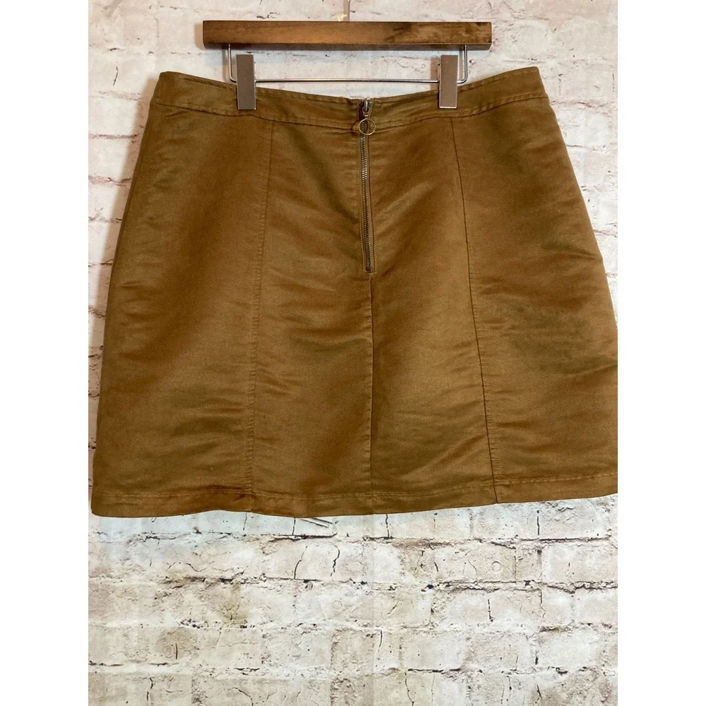 Old Navy Skirt Womens 16 Darkest Gold Microsuede A Line Zip Back Preppy Academia
